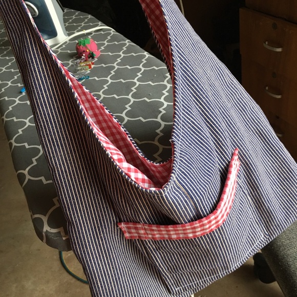 Handmade Boho railroad pin stripe Bag - Picture 4 of 5